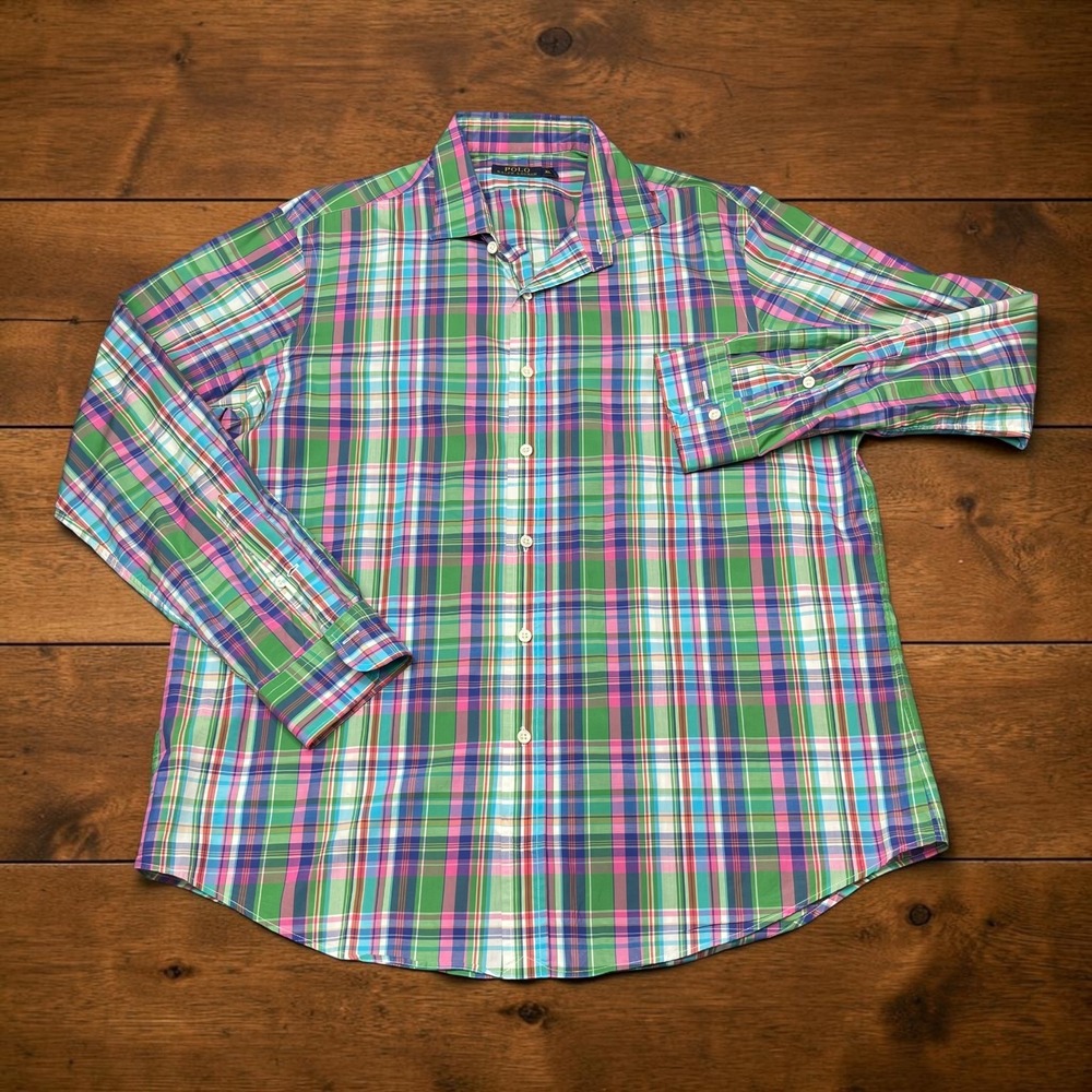 Polo Ralph Lauren Mens XL Plaid Button Down Shirt Green Pink‎ Blue Cotton L/S